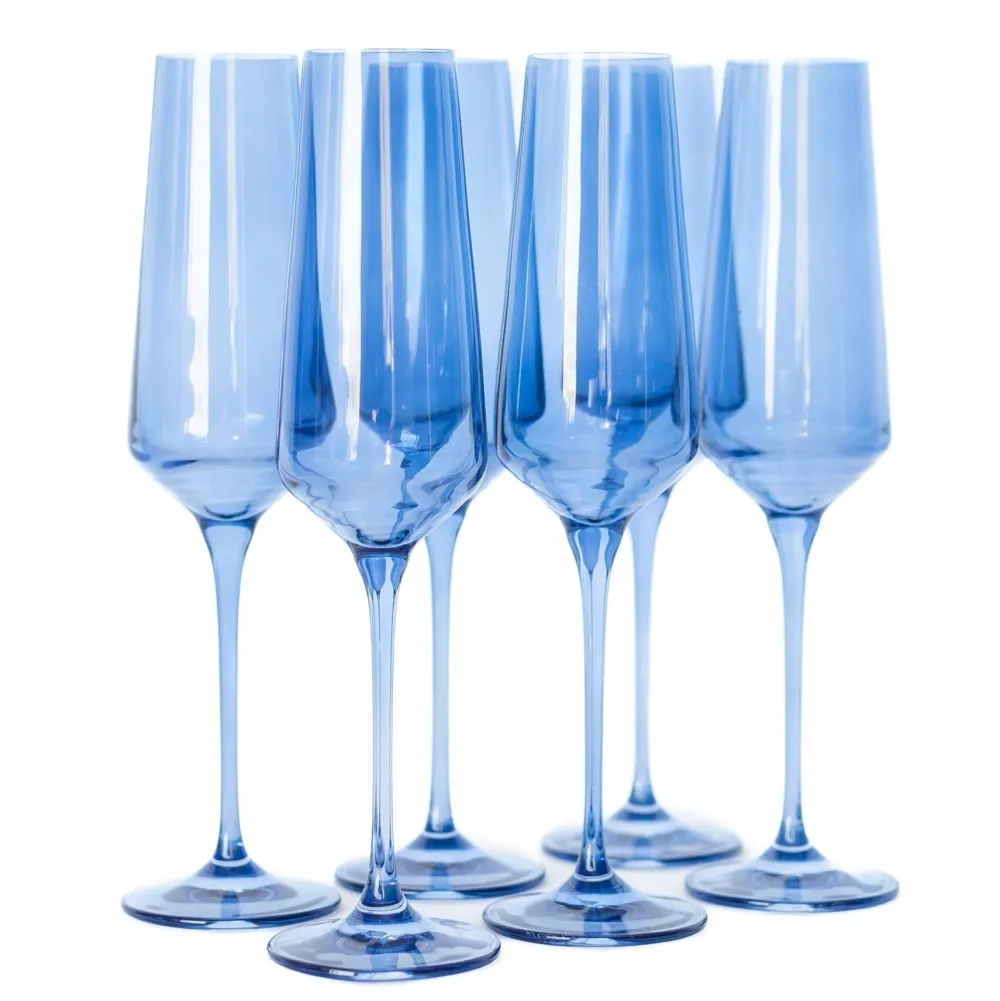Clearance Estelle Colored Glass Cobalt Blue Champagne Flute Set
