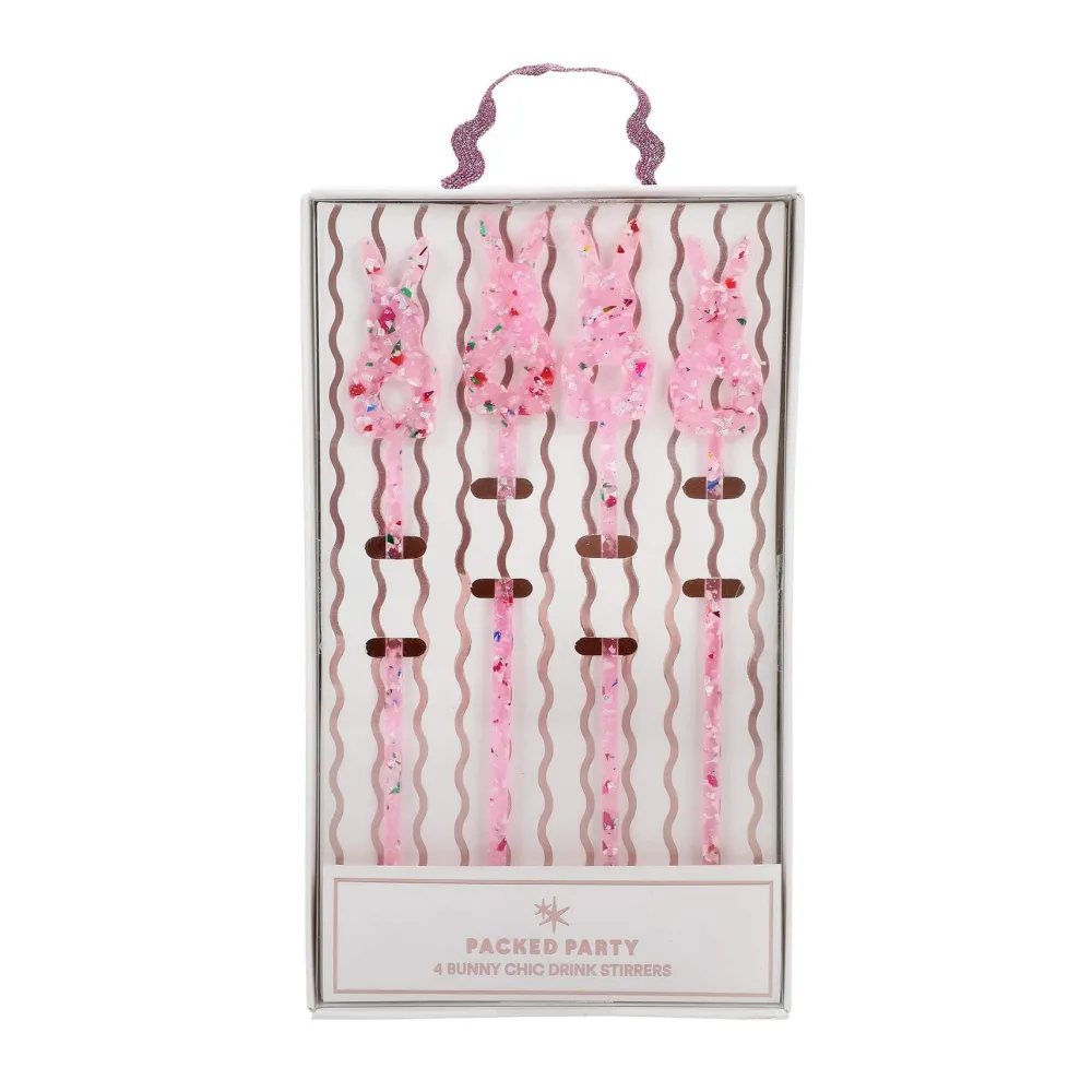 Online Packed Party Confetti Bunny Acrylic Drink Stirrers (4 ct)