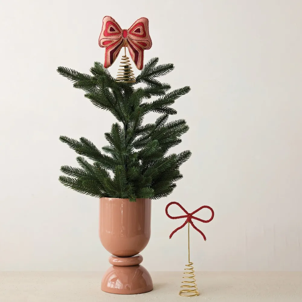 Clearance Creative Co-op Cotton Embroidered Bow Tree Topper