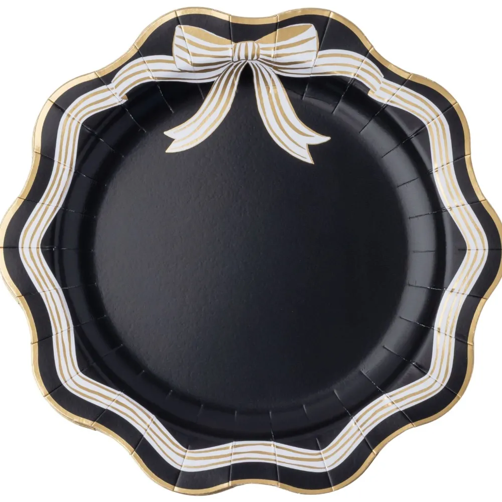 Bonjour Fete Elegant Black & White Bow Dinner Plates