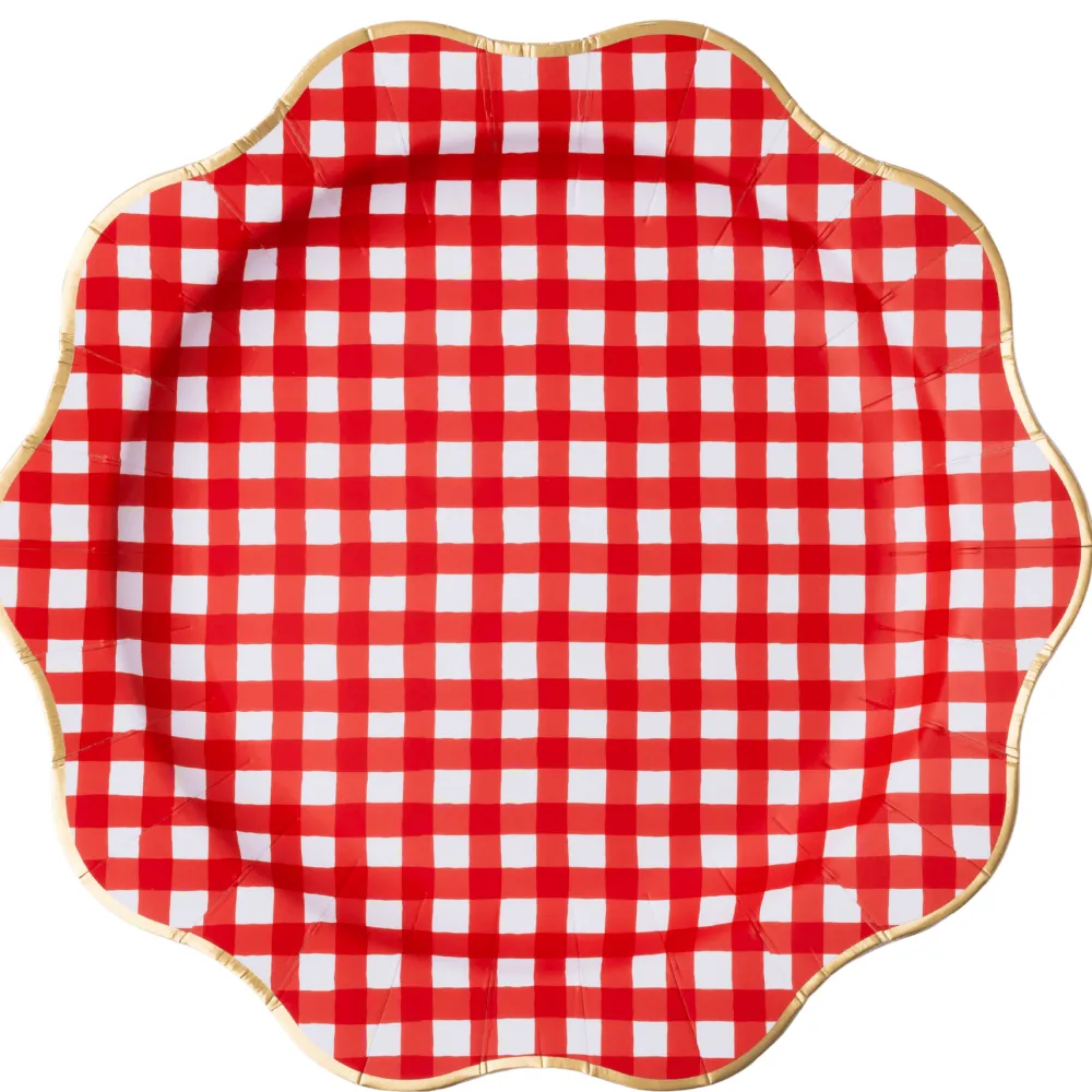 Clearance Bonjour Fete Elegant Cherry Red Gingham Dinner Plates