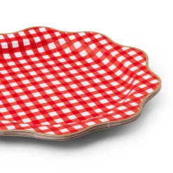 Clearance Bonjour Fete Elegant Cherry Red Gingham Dinner Plates
