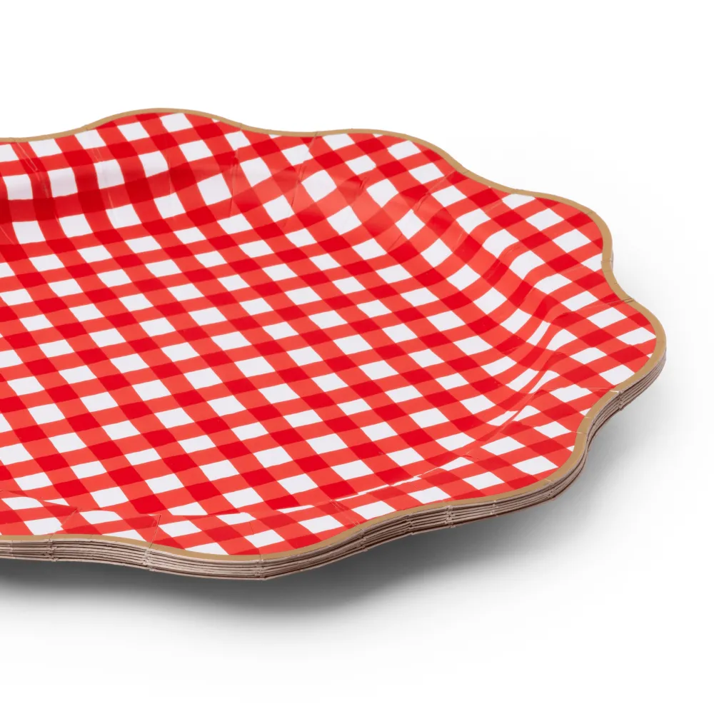 Clearance Bonjour Fete Elegant Cherry Red Gingham Dinner Plates