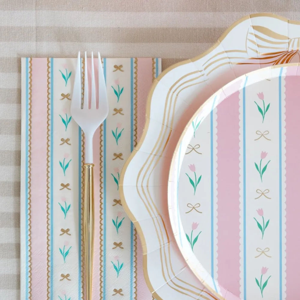 Best Bonjour Fete Elegant Cream & Gold Bow Dinner Plates