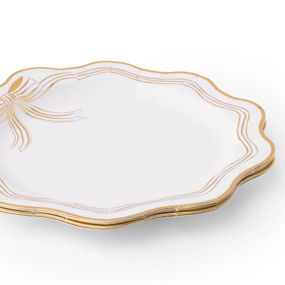 Best Bonjour Fete Elegant Cream & Gold Bow Dinner Plates