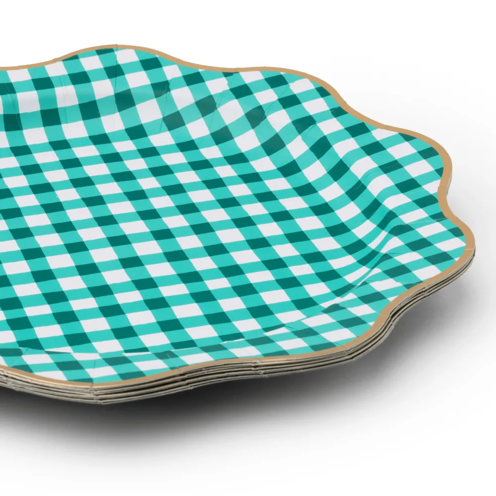 Outlet Bonjour Fete Elegant Emerald Green Gingham Dinner Plates