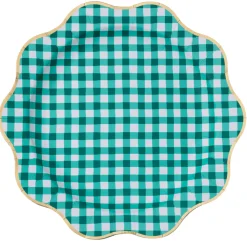 Outlet Bonjour Fete Elegant Emerald Green Gingham Dinner Plates