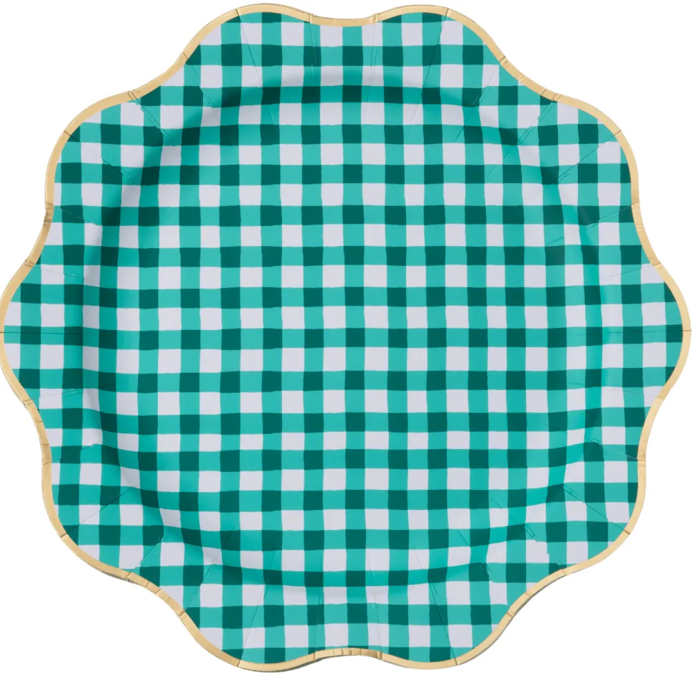 Outlet Bonjour Fete Elegant Emerald Green Gingham Dinner Plates