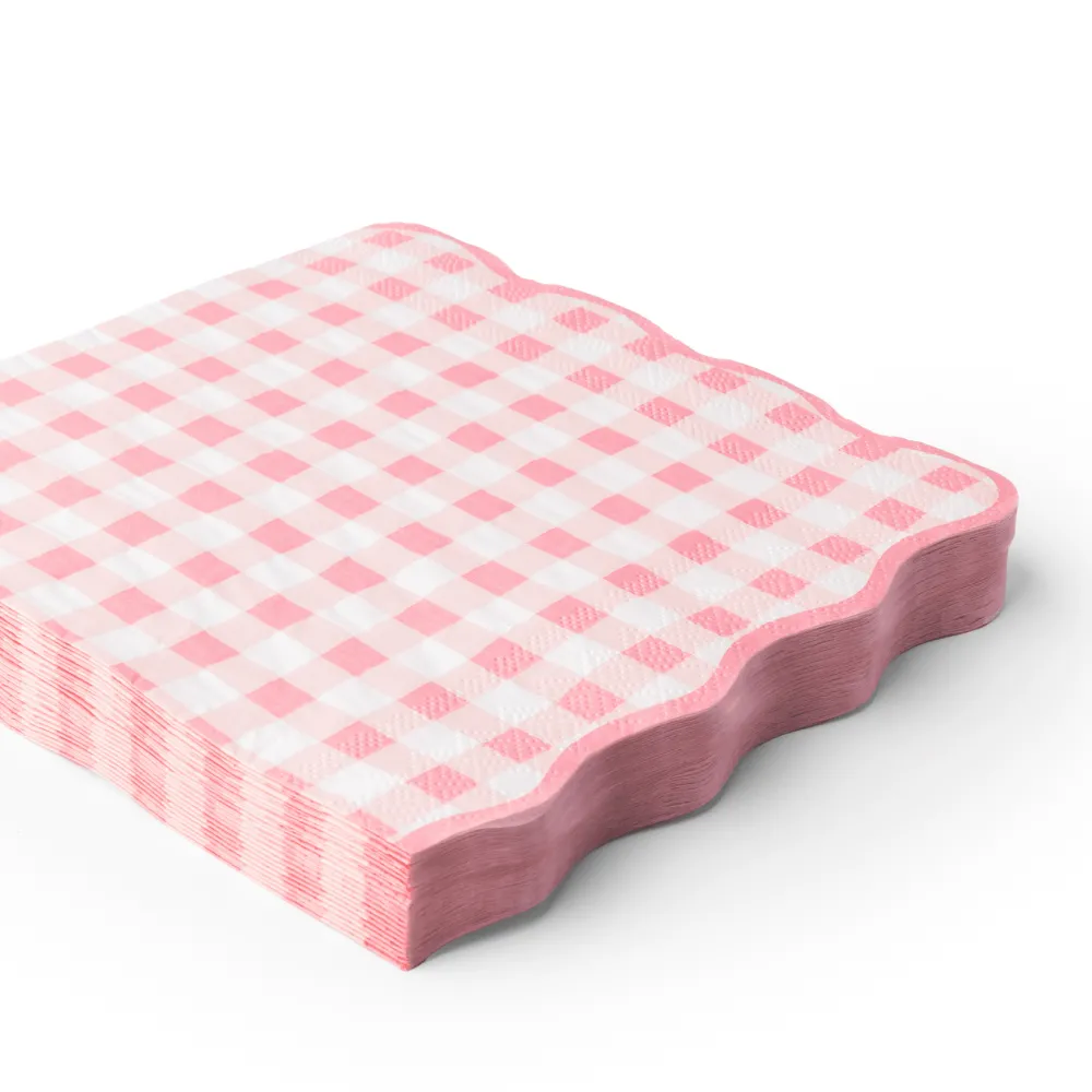 Clearance Bonjour Fete Elegant Petal Pink Gingham Dinner Napkins