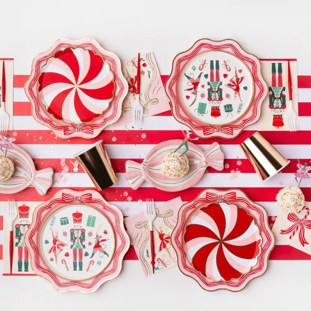 Bonjour Fete Elegant Pink Peppermint Bow Dinner Plates