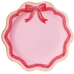 Bonjour Fete Elegant Pink Peppermint Bow Dinner Plates