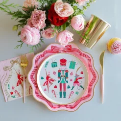 Bonjour Fete Elegant Pink Peppermint Bow Dinner Plates
