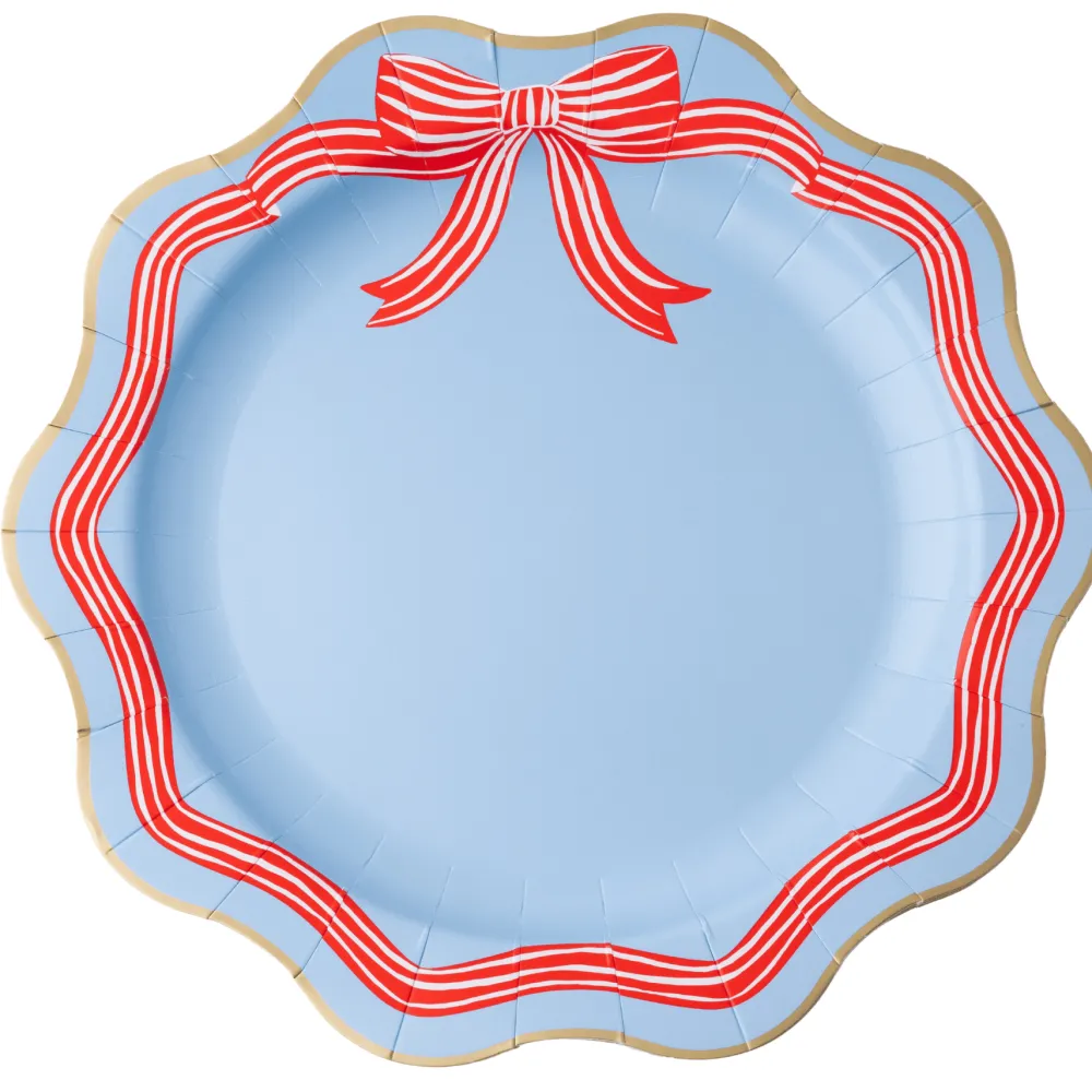 Outlet Bonjour Fete Elegant Sky Blue & Red Bow Dinner Plates
