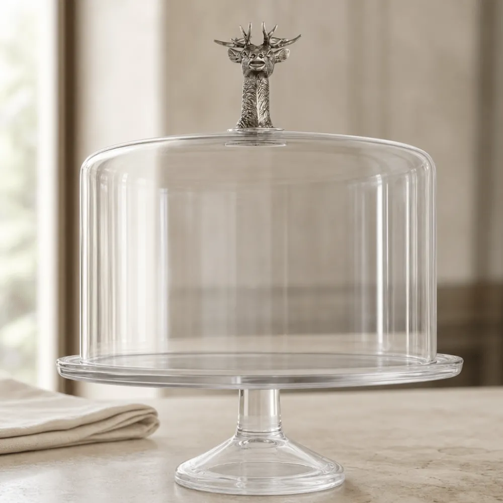Best Vagabond House Elk Head Knob Glass Covered Cake / Dessert Stand