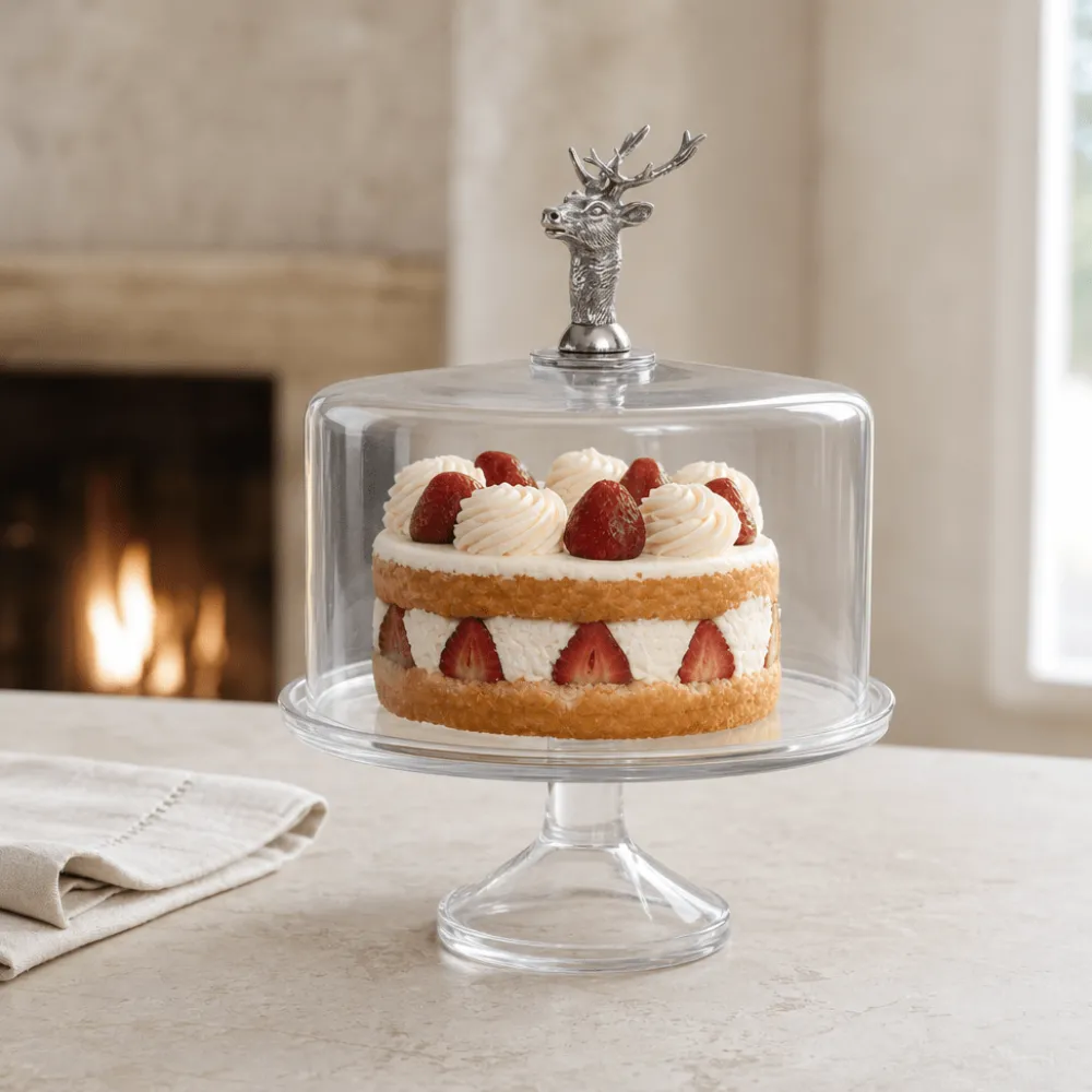 Best Vagabond House Elk Head Knob Glass Covered Cake / Dessert Stand