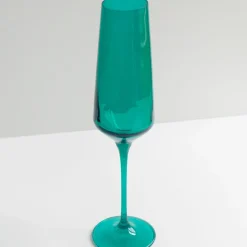 New Estelle Colored Glass Emerald Green Champagne Flute Set