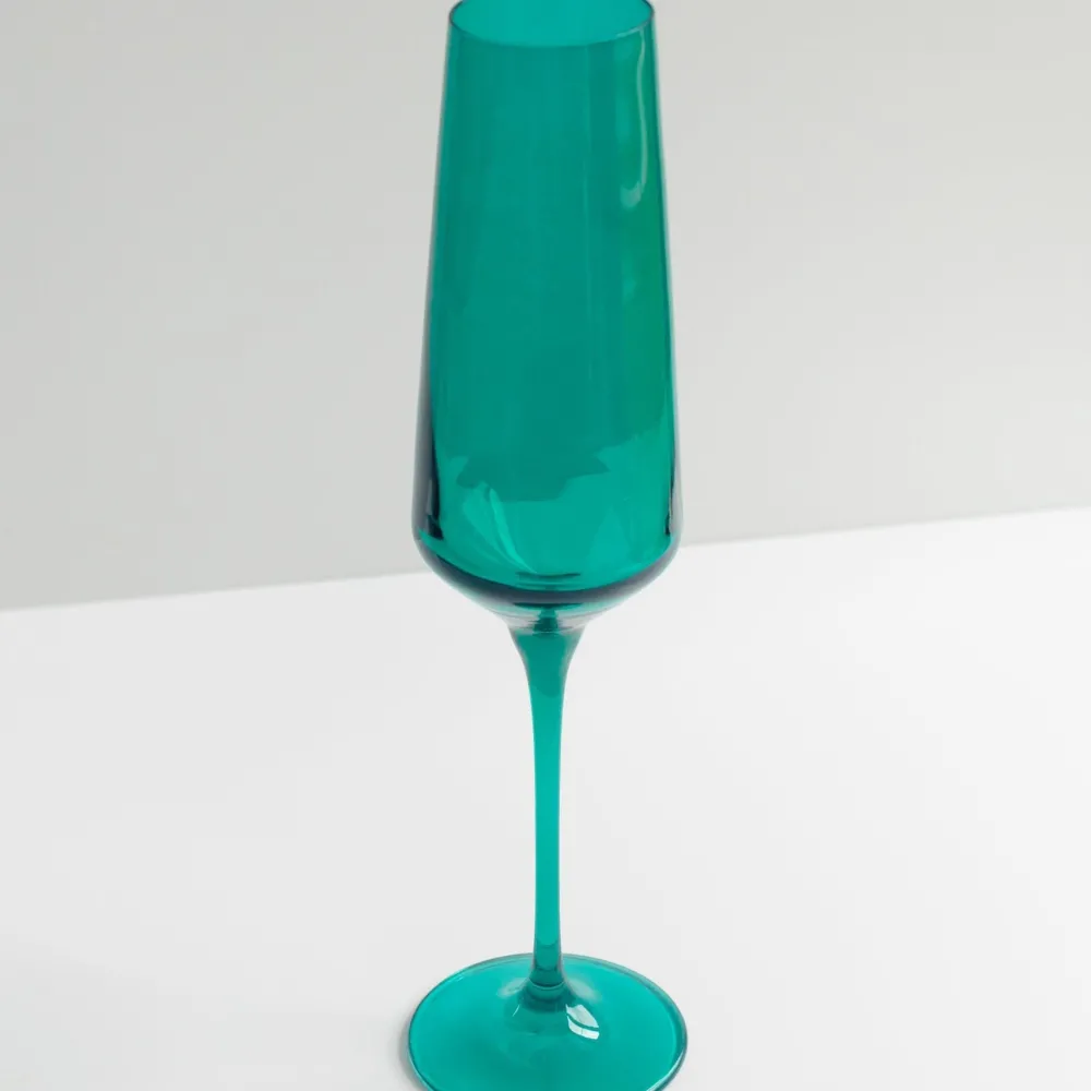 New Estelle Colored Glass Emerald Green Champagne Flute Set