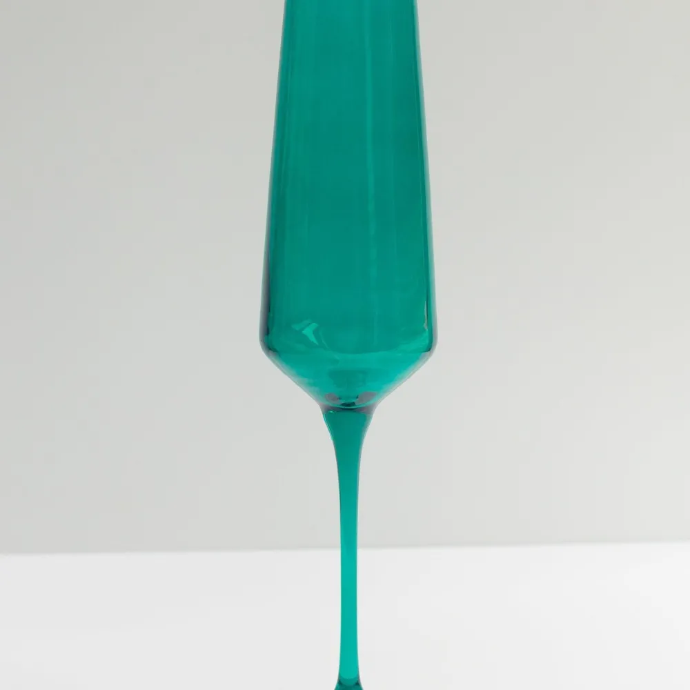 New Estelle Colored Glass Emerald Green Champagne Flute Set