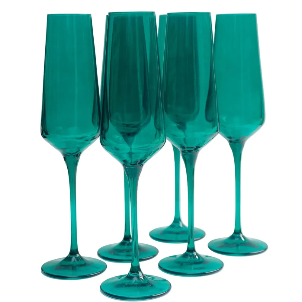 New Estelle Colored Glass Emerald Green Champagne Flute Set