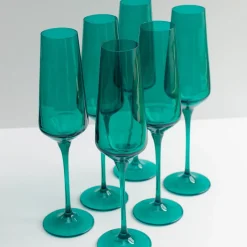 New Estelle Colored Glass Emerald Green Champagne Flute Set