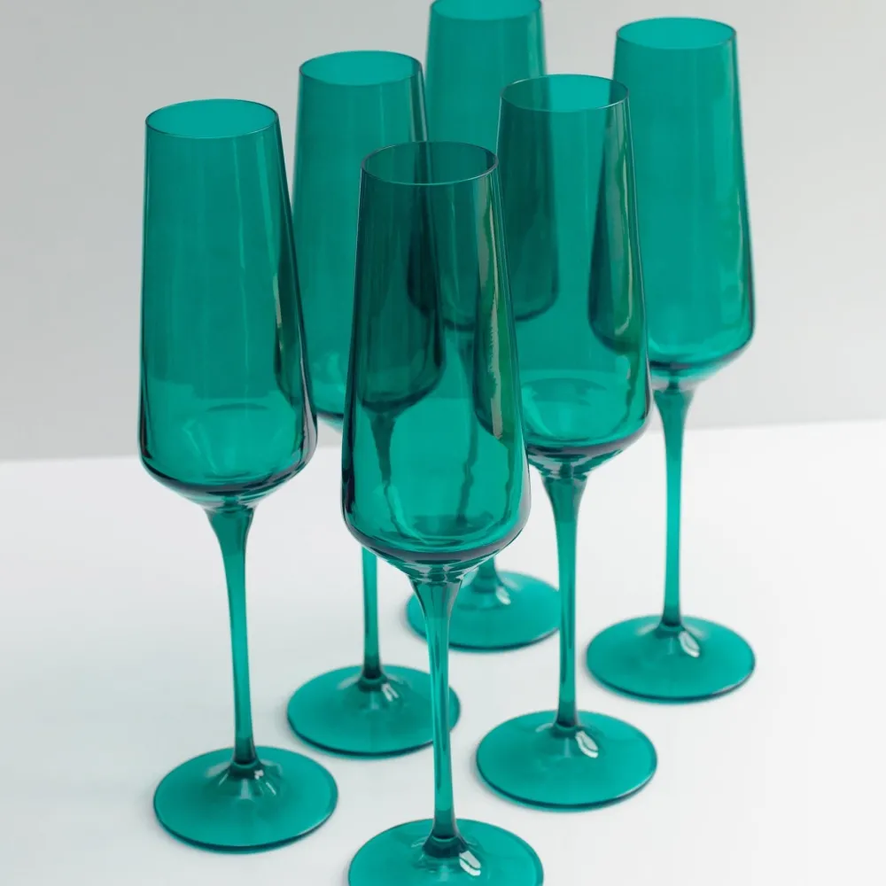 New Estelle Colored Glass Emerald Green Champagne Flute Set