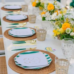 New Bonjour Fete Emerald Green Signature Cabana Stripe Plates