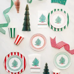 New Bonjour Fete Emerald Green Signature Cabana Stripe Plates