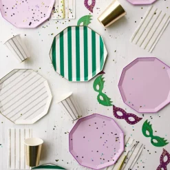 New Bonjour Fete Emerald Green Signature Cabana Stripe Plates