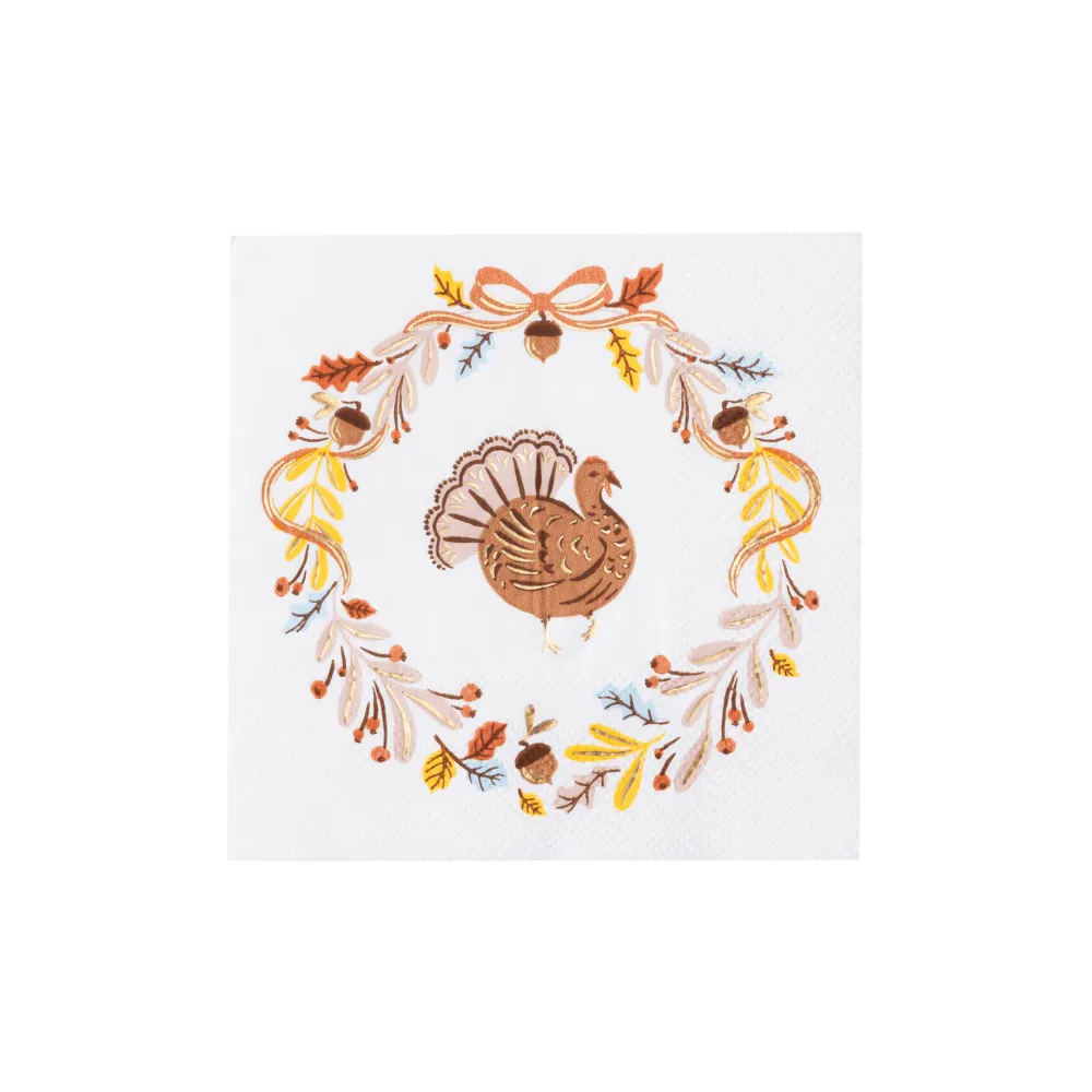 Clearance Bonjour Fete Fall Foliage Turkey Cocktail Napkins