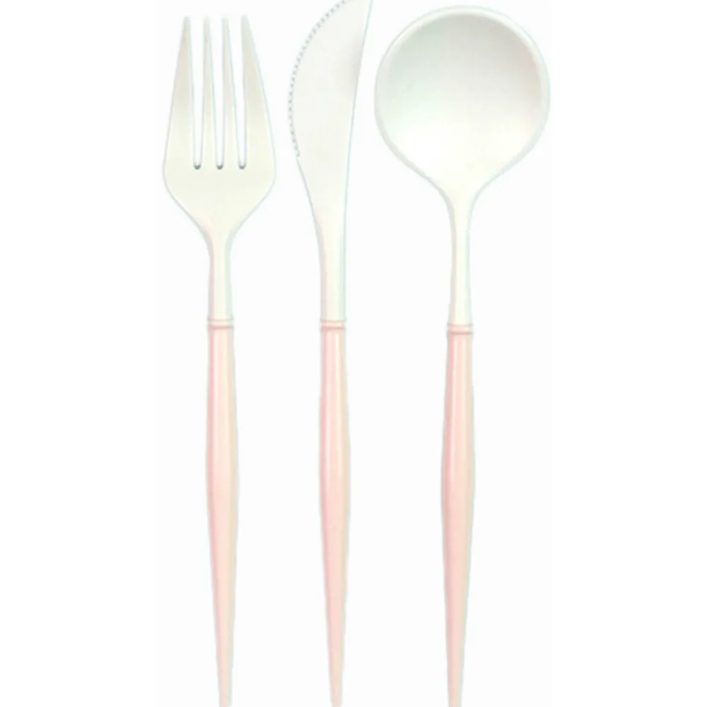 New Sophistiplate Fancy Blush Pink and White Cutlery