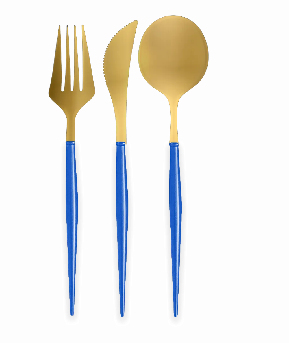 Sale Sophistiplate Fancy China Blue & Gold Cutlery