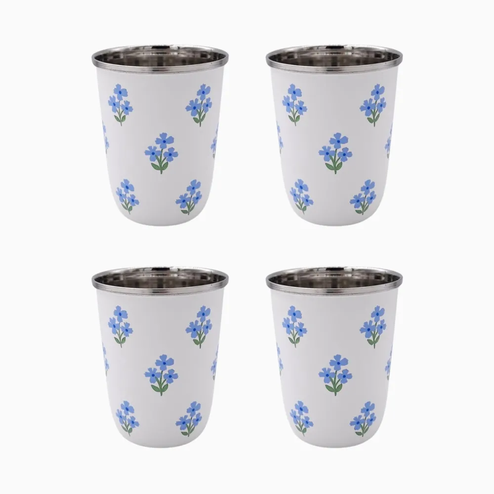 Best Trudie Floral Blue Short Enamelware Tumblers - Set of 4