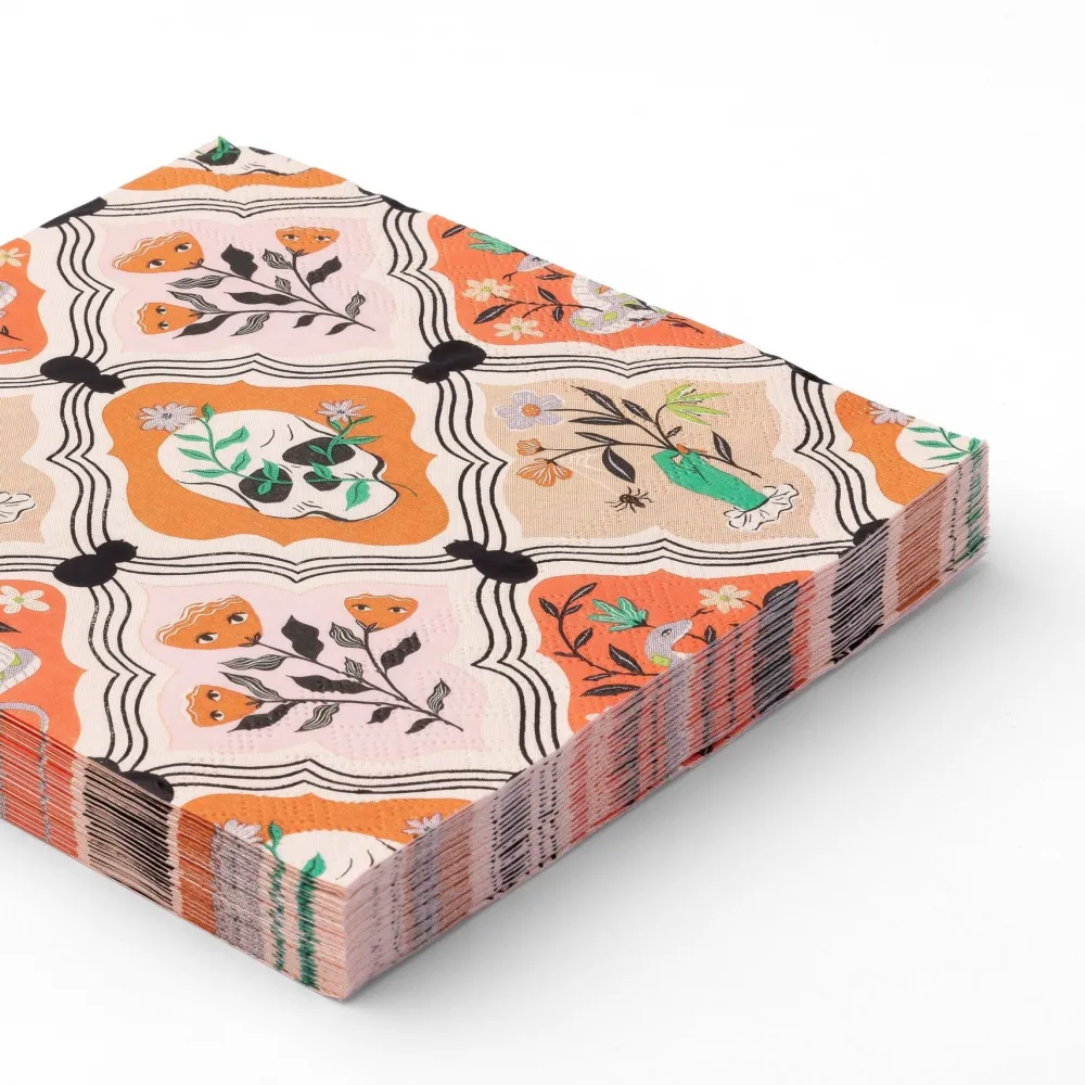 Sale Bonjour Fete Floral Halloween Skulls & Spiders Dinner Napkins