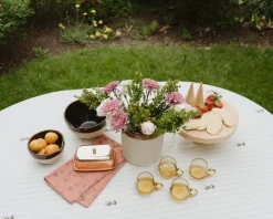 Sale Galley and Fen Flower and Stripes Ruffled Tablecloth