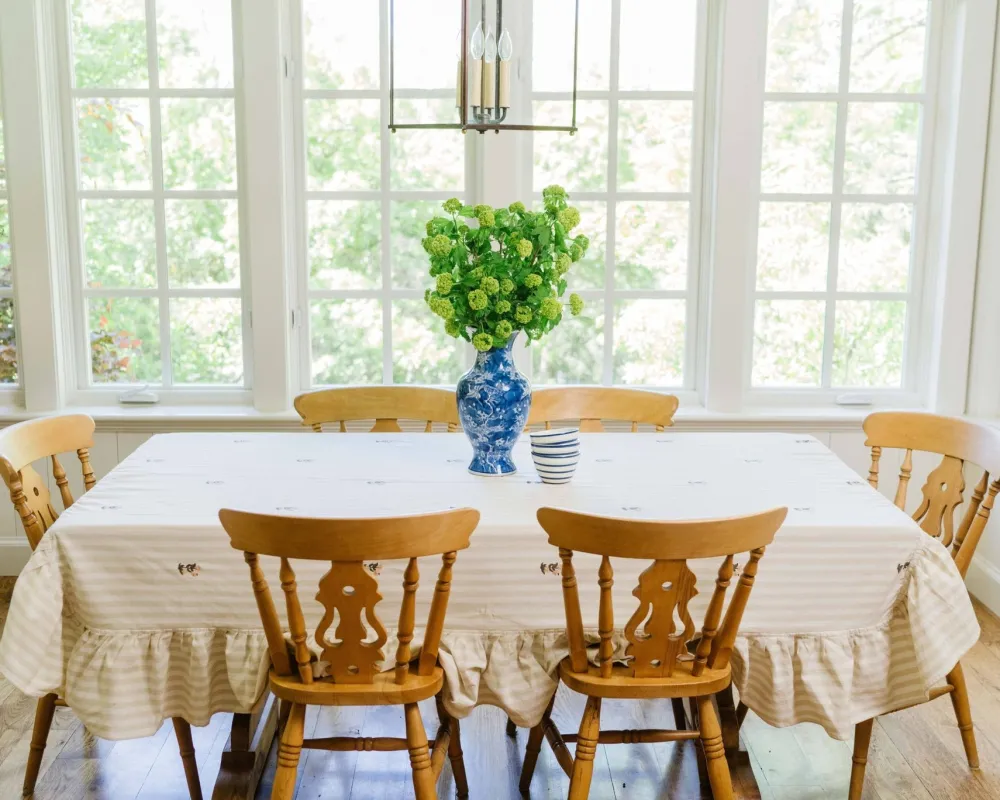 Sale Galley and Fen Flower and Stripes Ruffled Tablecloth