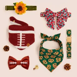New The Foggy Dog Football Embroidered Bow Tie Collar
