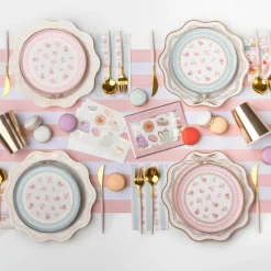 Bonjour Fete Fresh Mint Watercolor Floral Dessert Plates