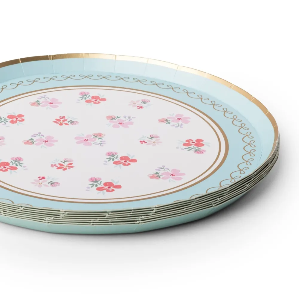 Bonjour Fete Fresh Mint Watercolor Floral Dessert Plates