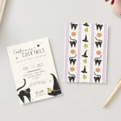 New Bonjour Fete Frills and Thrills Black Cat and Witch Hat Party Digital Party Invitation