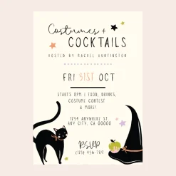 New Bonjour Fete Frills and Thrills Black Cat and Witch Hat Party Digital Party Invitation