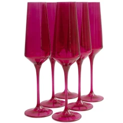New Estelle Colored Glass Fuchsia Champagne Flute Set
