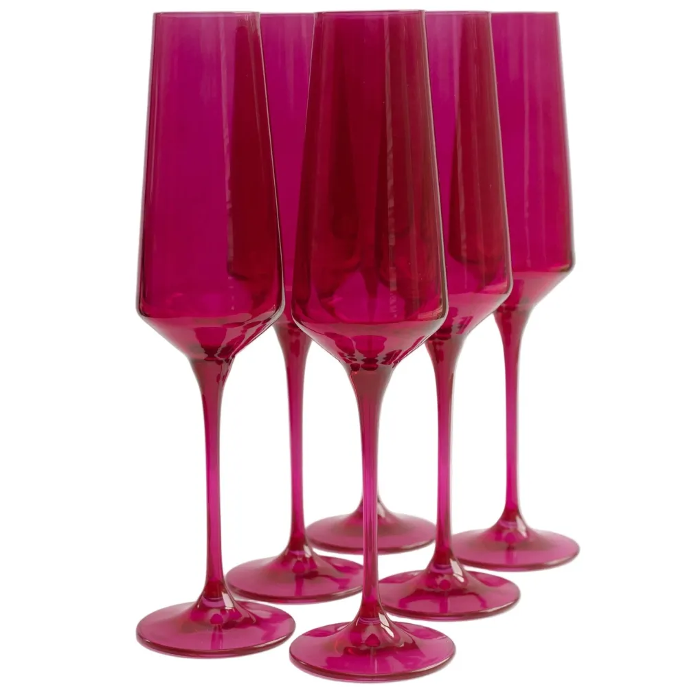 New Estelle Colored Glass Fuchsia Champagne Flute Set