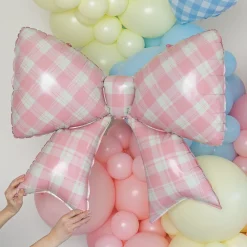 Outlet Partybarco Gingham Pink Bow Foil Balloon