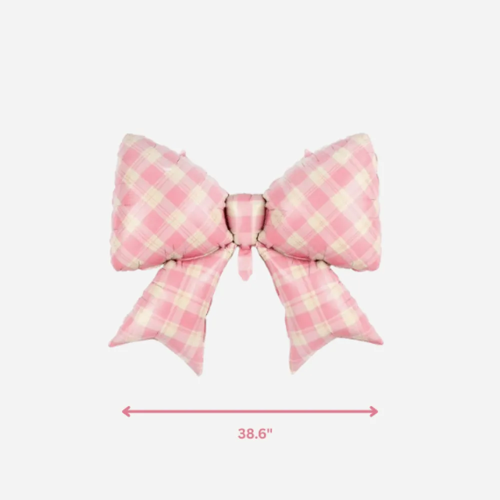 Outlet Partybarco Gingham Pink Bow Foil Balloon
