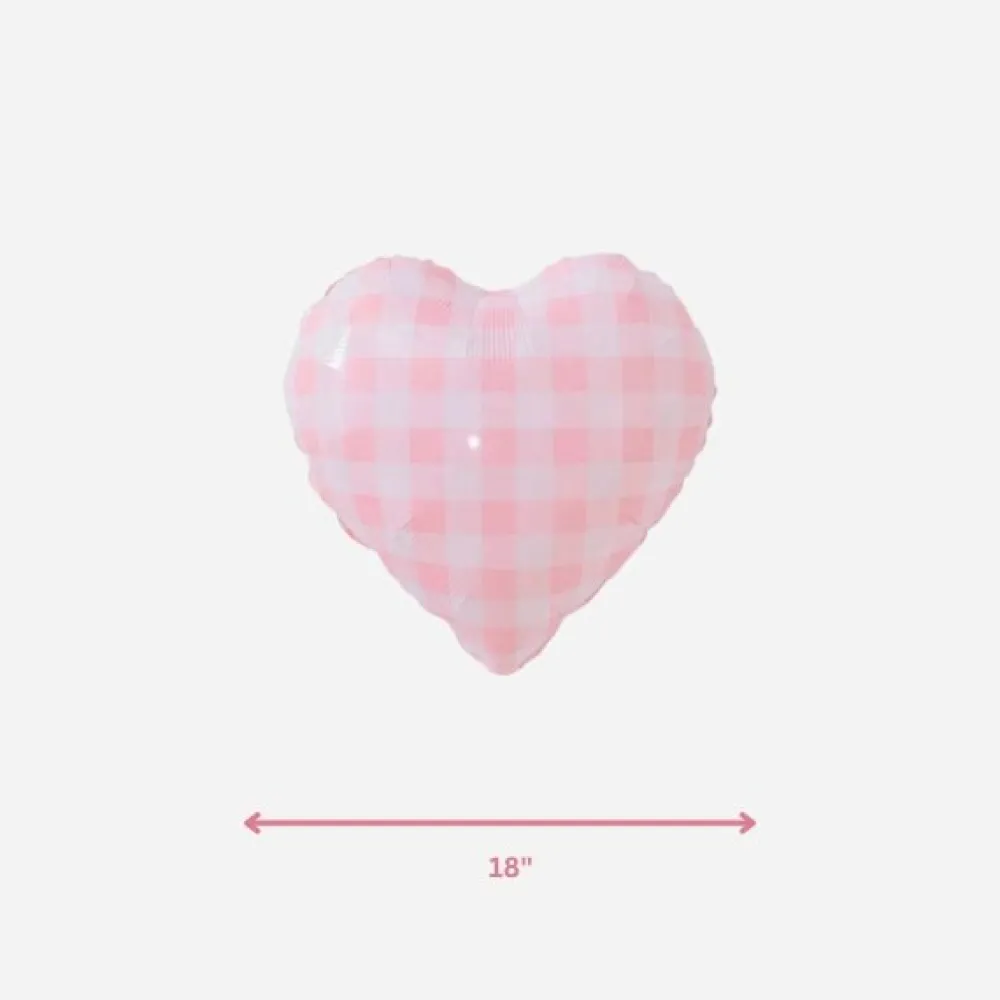 Clearance Partybarco Gingham Pink Heart Foil Balloon