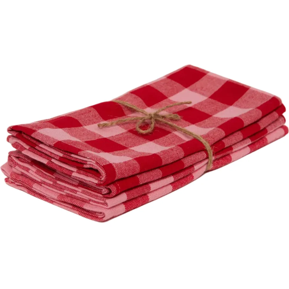 Heather Taylor Home Gingham Red & Pink Napkins