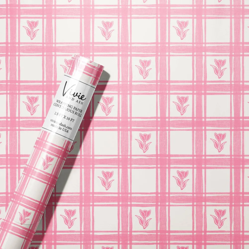 Sale Vivie and Ash Gingham Tulips Wrapping Paper