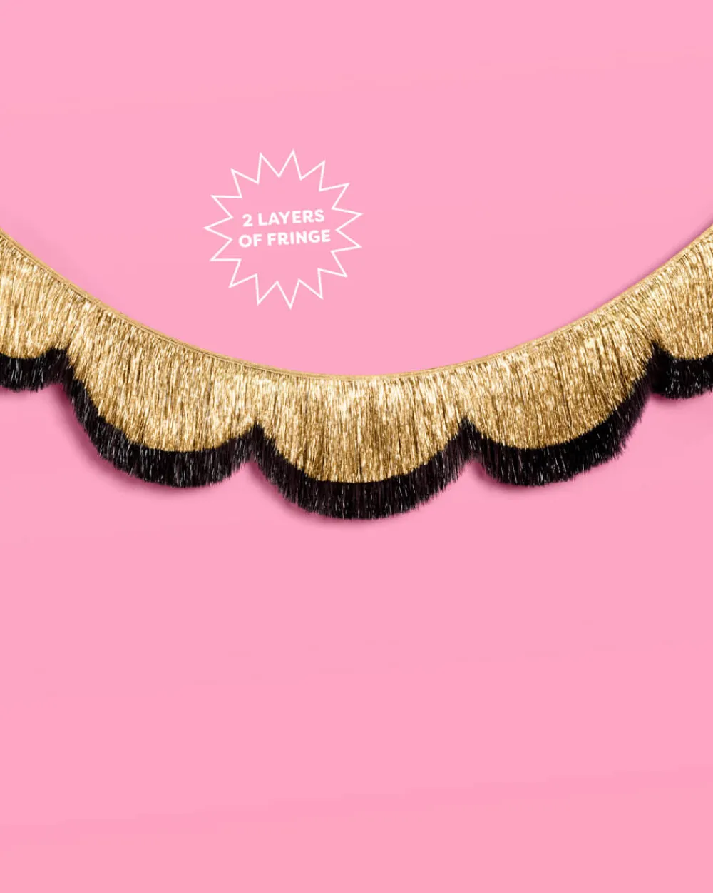 Hot xo, Fetti Gold & Black Scallop Fringe Banner