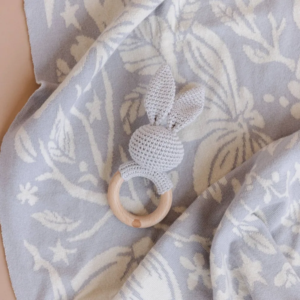 Online The Blueberry Hill Grey Bunny Baby Teether Toy