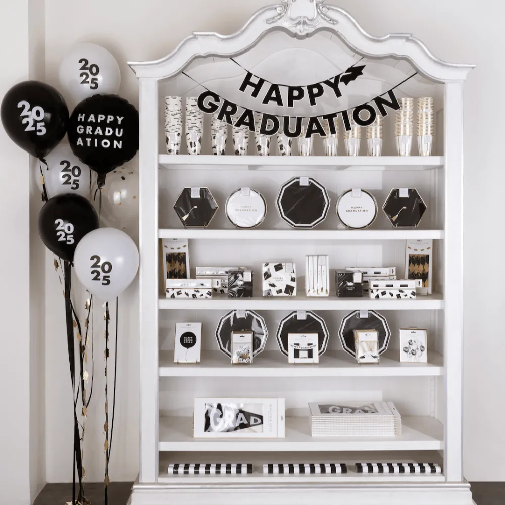 New Bonjour Fete Happy Graduation Black Foil Balloon